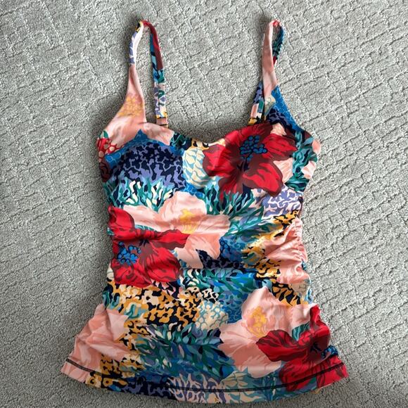 Athleta square neck bra cup Bora bora print bikini tankini top floral underwire - Picture 2 of 6